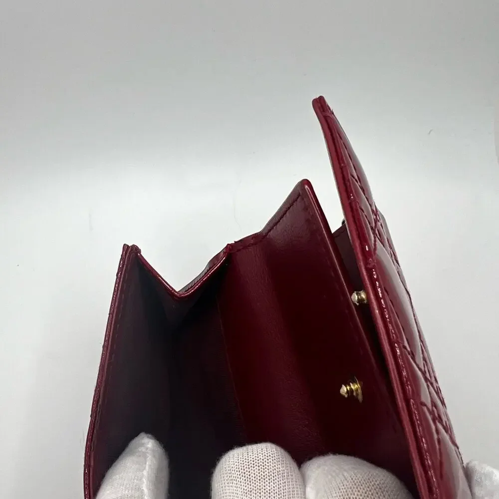 GUC Dior Red Lotus Cannage Patent Trifold Wallet